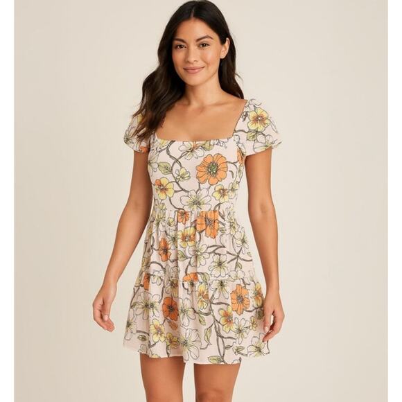 Lottie & Holly Retro Print Floral Mini Sun Dress - L - Picture 1 of 5